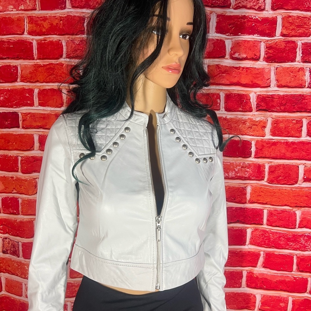 Affliction  LAILA WOMEN'S CROPPED LEATHER JACKET- Size: XS - White - NWT - Picture 4 of 9